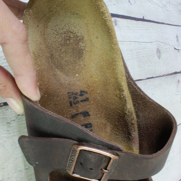 Birkenstock Unisex Brown Leather Slip On Two Straps Buckled Sandals Size 10 - Picture 7 of 8